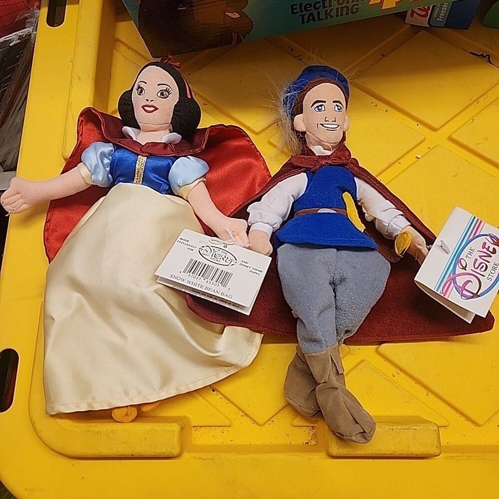 New Lot Of 2 Disney Snow White Princess & Prince 10" Mini Bean Bag Doll VTG